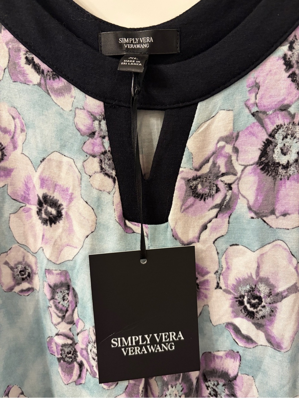 NWT Limited Quantity Simply Vera Vera Wang Aqua Floral Dress with Black Trim - Picture 5 of 7
